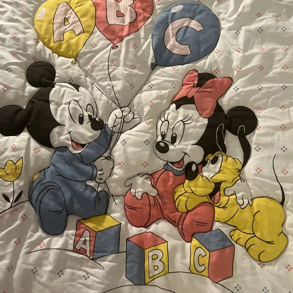 Vtg Dundee '84 Disney Baby Mickey Minnie ABC Balloons Crib Comforter Blanket
